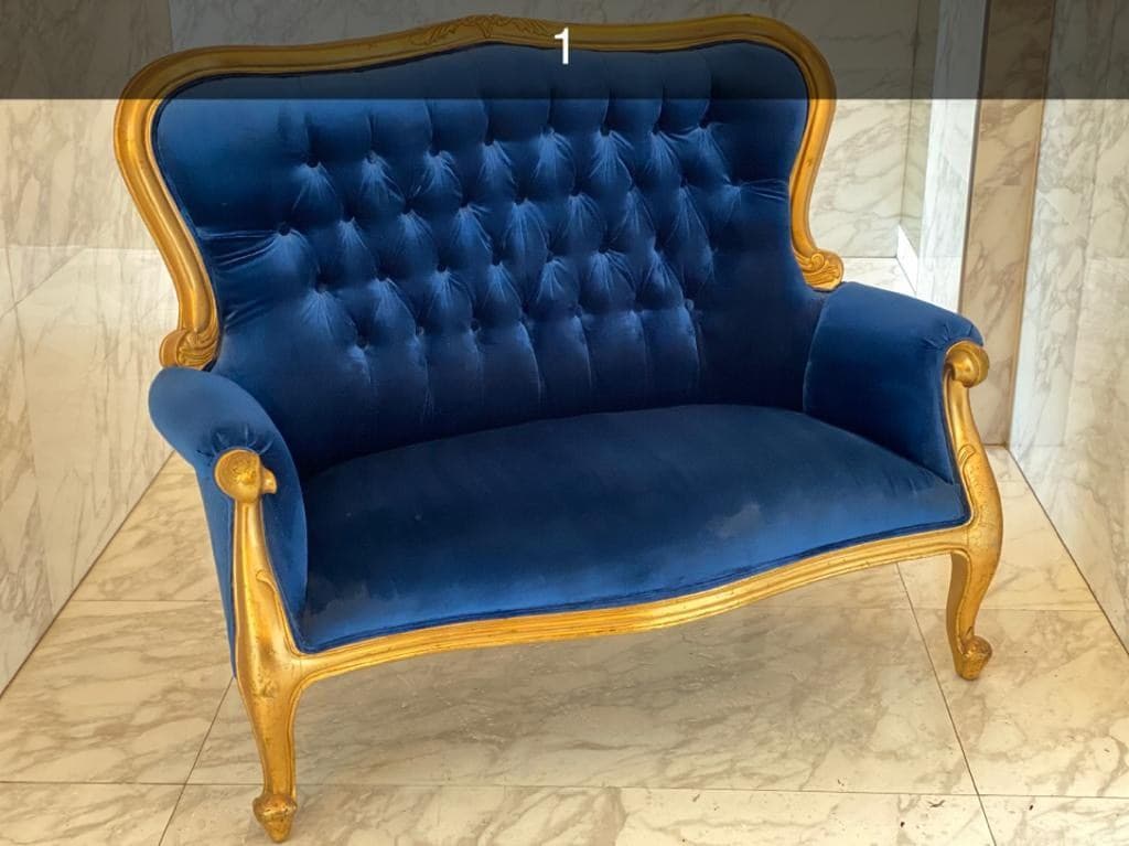 Canapé Baroque 2 Places Bleu/Or